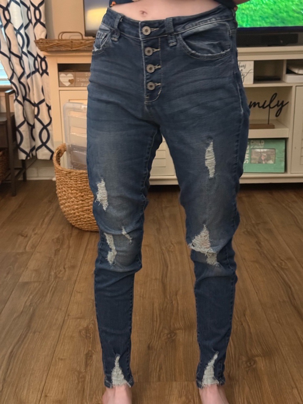 Women’s KanCan Distressed High-Rise Button-Fly Jeans - Blue